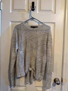 Veronica Beard Jeans Elina Tie-Front Geometric Knit Linen Sweater